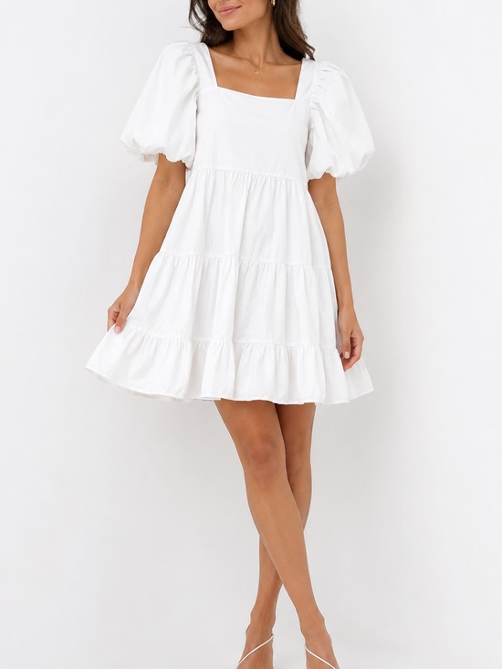 OAK + FORT Dresses & Skirts - Oak + Fort White Puff Sleeve Mini Dress Sz S Coquette Flirty Romantic Festival